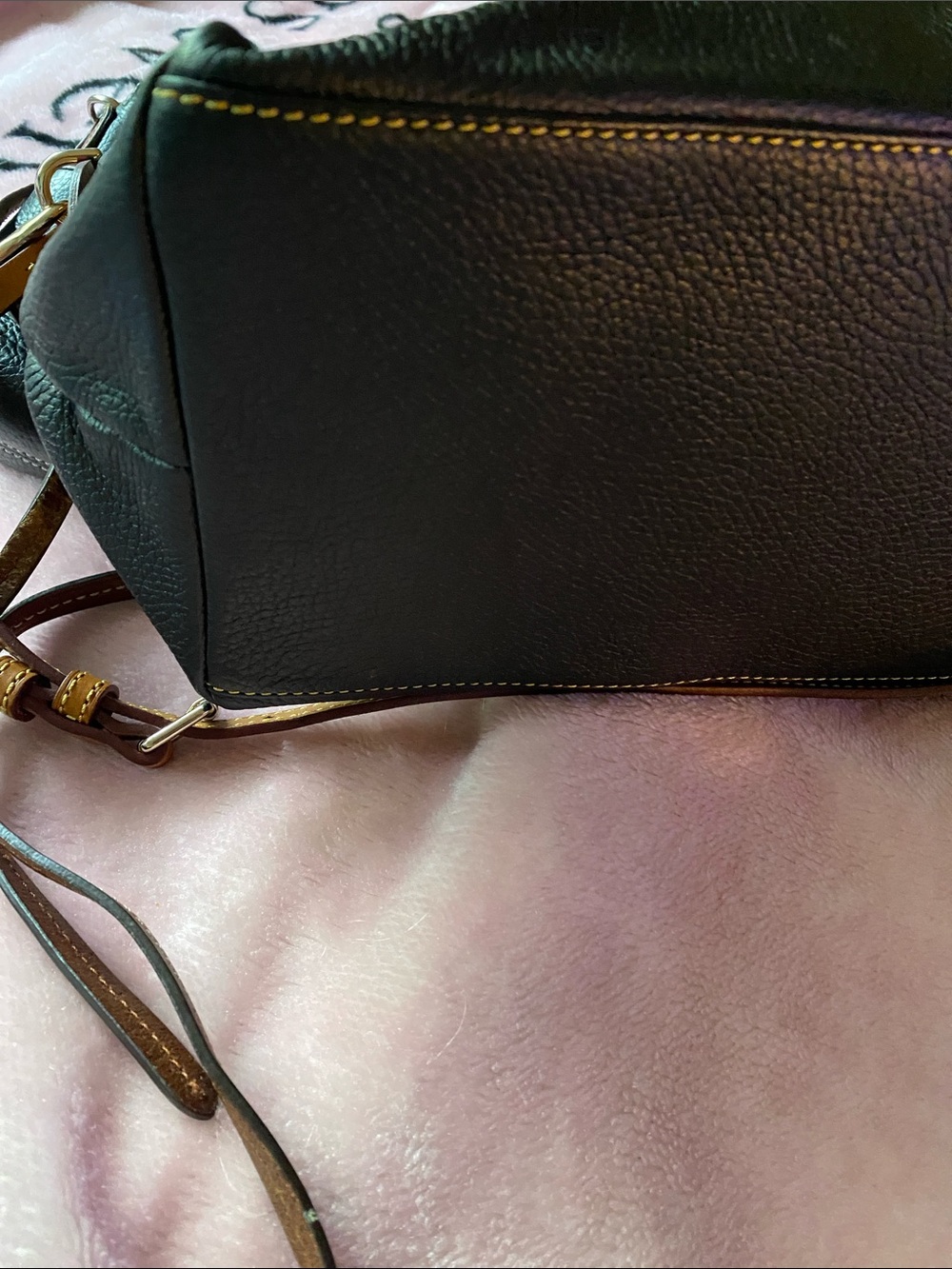 Dooney & Bourke Black Leather Satchel with Tan Trim and Gold Hardware - Picture 5 of 16